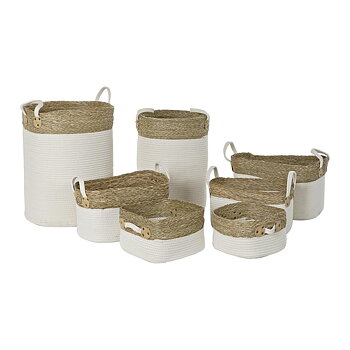 Korg - set DKD Home Decor Vit Brun Naturliga fibrer 41 x 41 x 52,5 cm