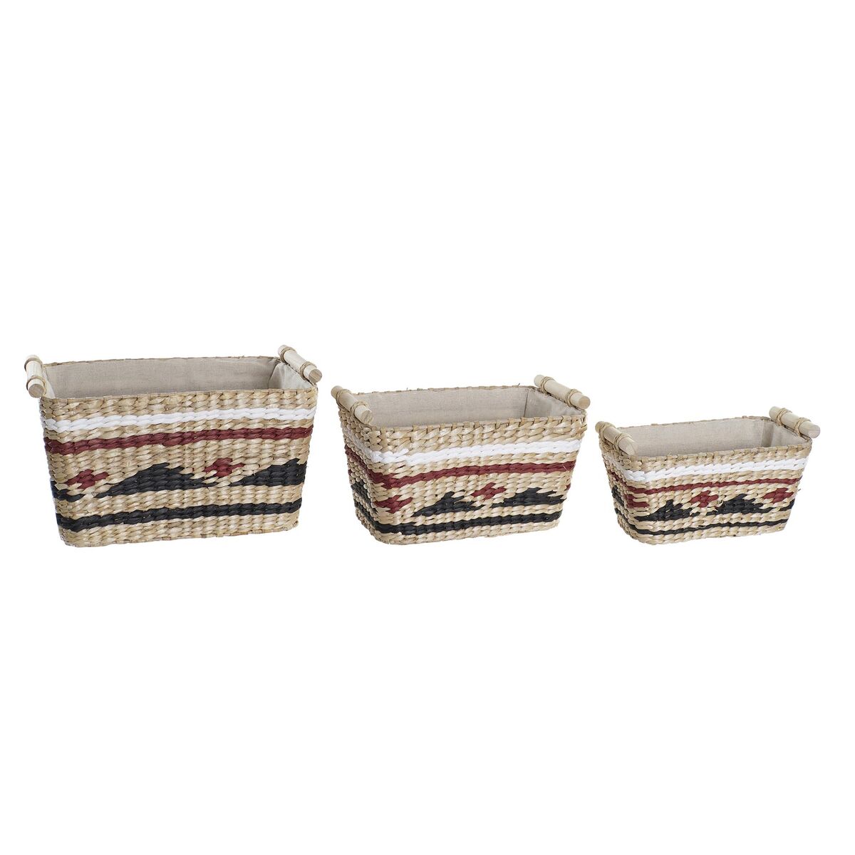 Korg - set DKD Home Decor Vit Svart Rödbrun Naturell Naturliga fibrer 39 x 27 x 24 cm 3 Delar