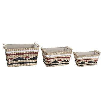 Korg - set DKD Home Decor Vit Svart Rödbrun Naturell Naturliga fibrer 39 x 27 x 24 cm 3 Delar
