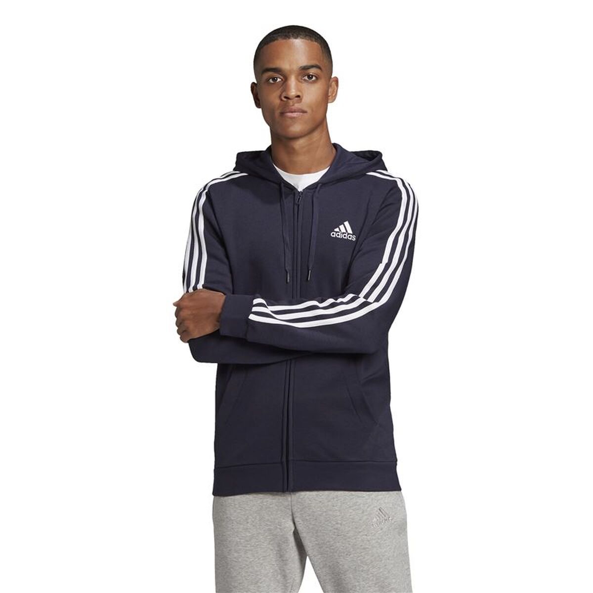 Tröja med huva Herr Adidas 3S Fl Fz Hd Mörkblå - 2