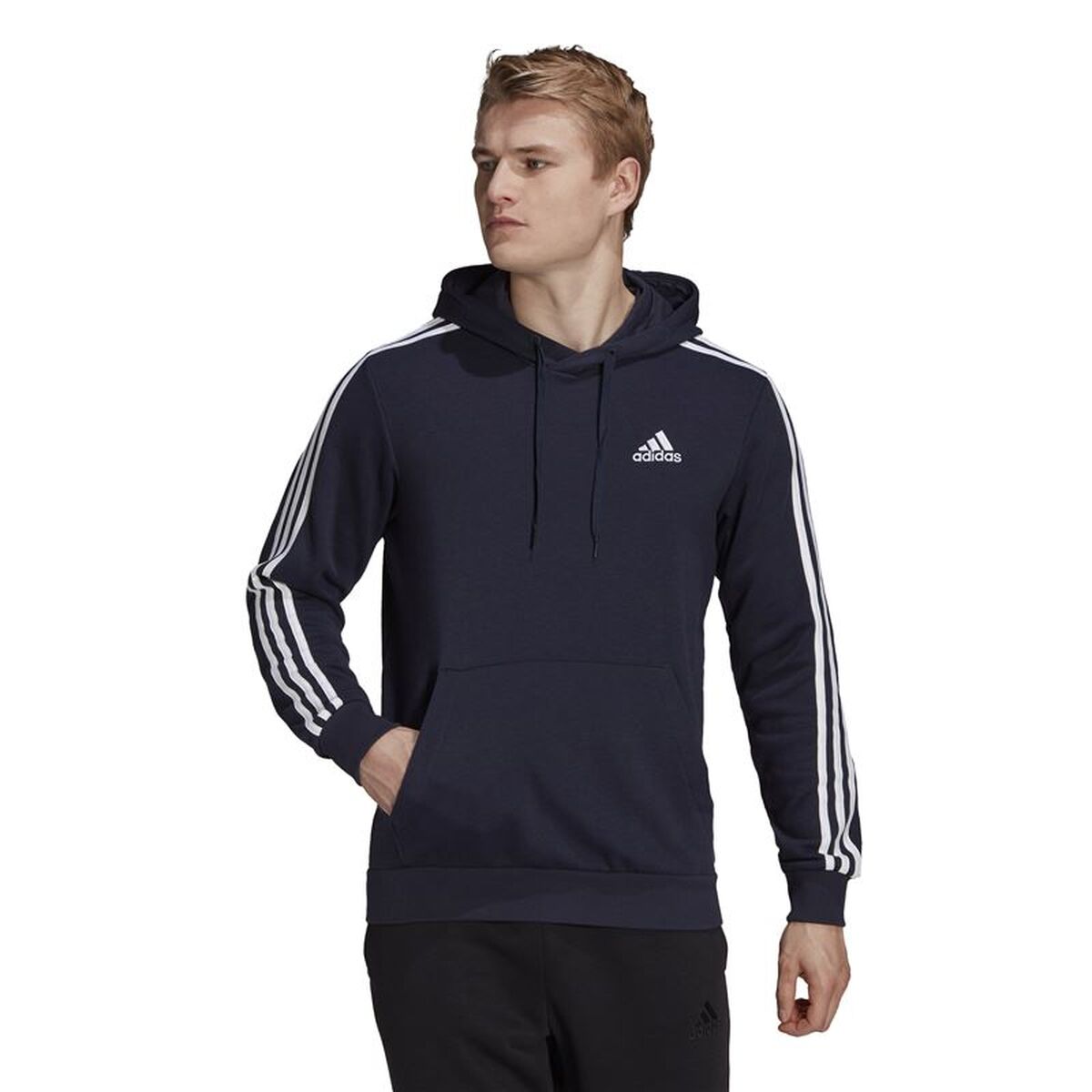 Tröja med huva Herr Adidas Essentials 3 Bandas Mörkblå - 2