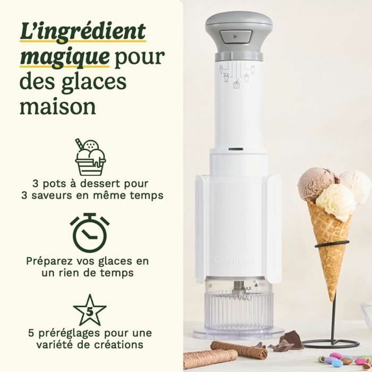 Glassmaskin Cuisinart ICEFD10E Vit Plast 1 L 3,3 L 1L - 2