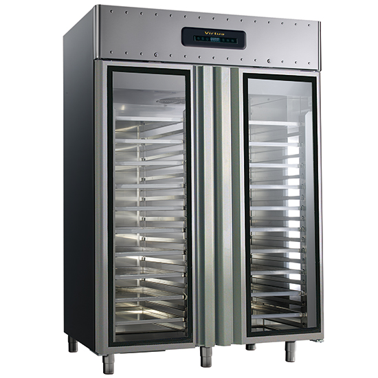 Frys 1400 liter för konditorier 60x40 cm tillverkad av rostfritt stål med glasdörrar, -10 ° / -30 ° C