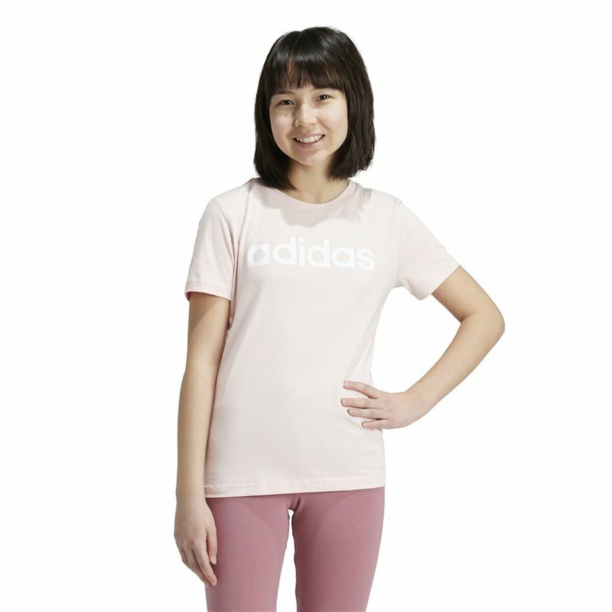 Barn T-shirt med kortärm Adidas Essentials Linear Logo Cotton Slim Fit - 2