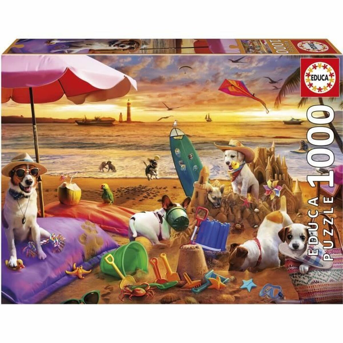 Pussel Educa Perros jugando en la playa 1000 Delar