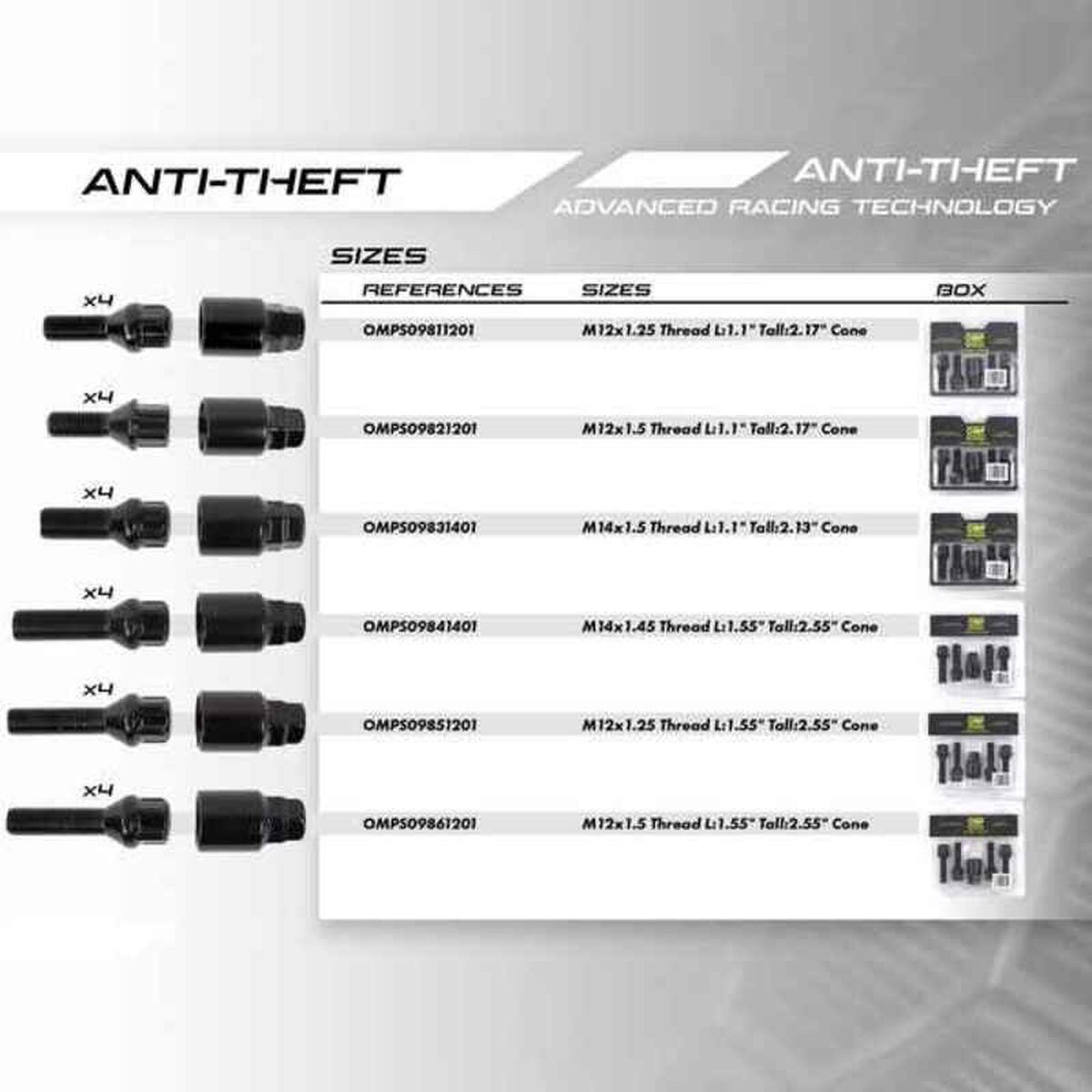 Skruvsats OMP OMPS09661401 M14 x 1,50 Svart - 2