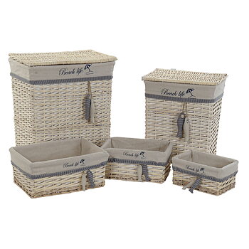 Korg - set DKD Home Decor Blå Beige Spiraler Medelhavs 47 x 35 x 56 cm 5 Delar