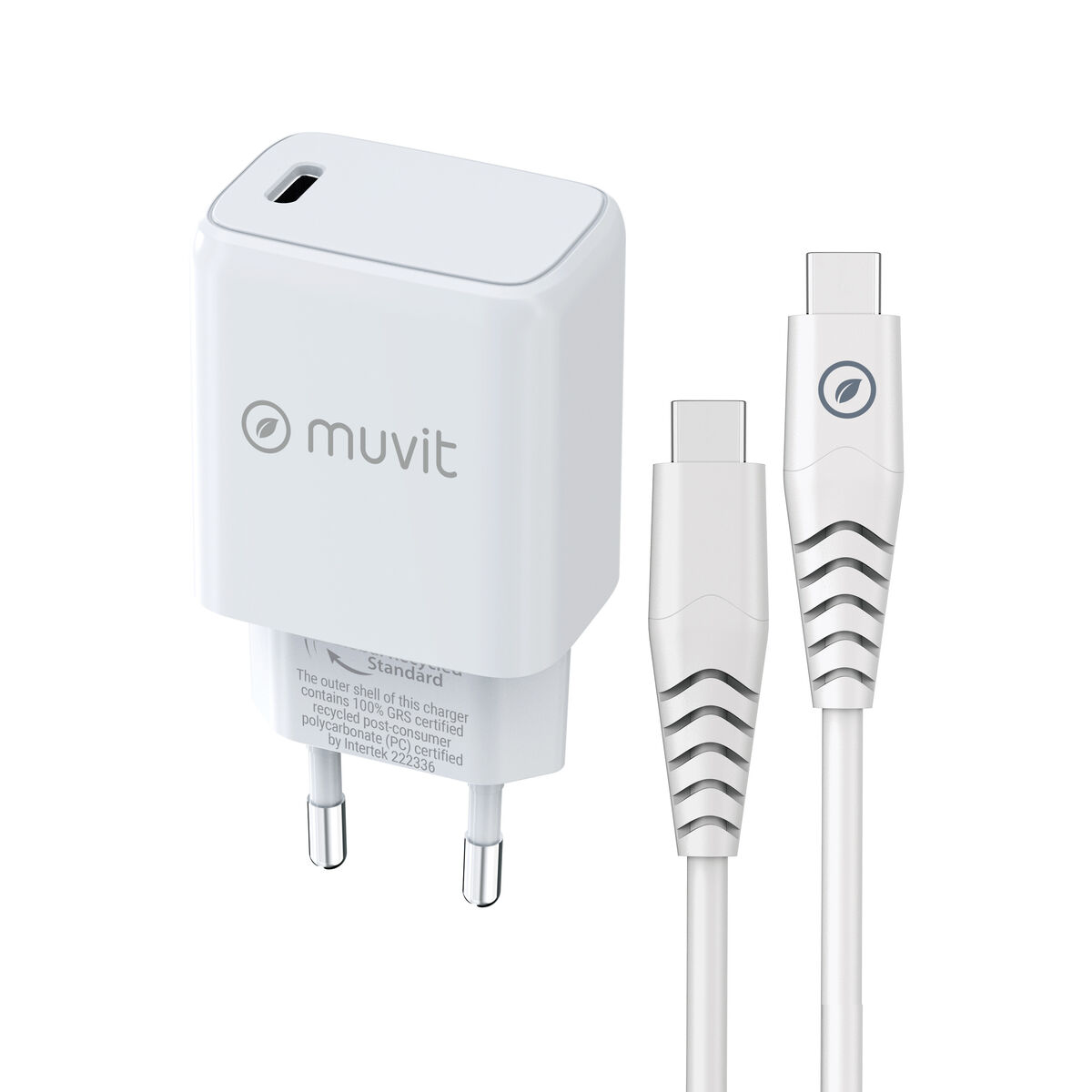 Väggladdare + USB-C kabel Muvit for Change Vit