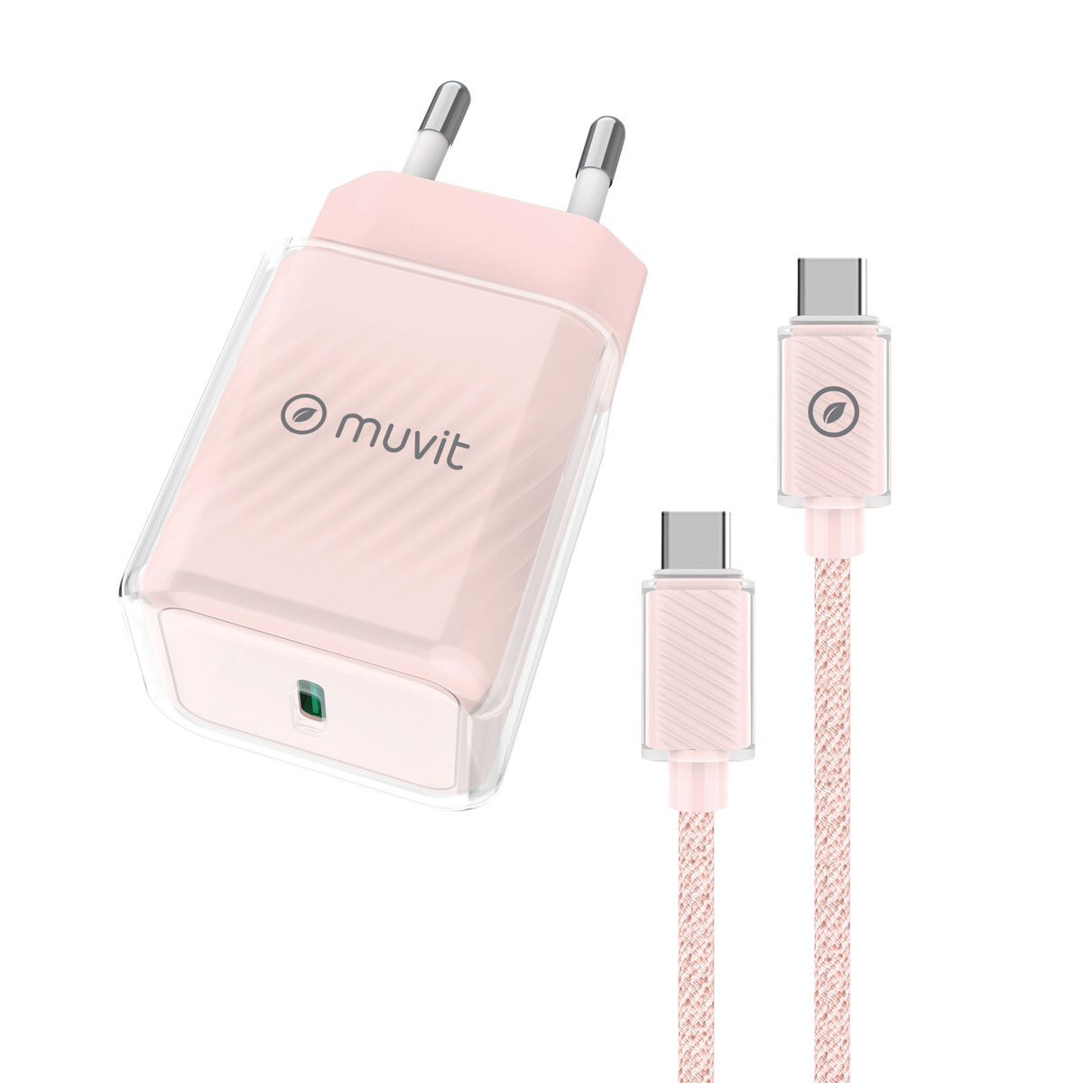 Väggladdare + USB-C kabel Muvit for Change  Glass GaN Rosa