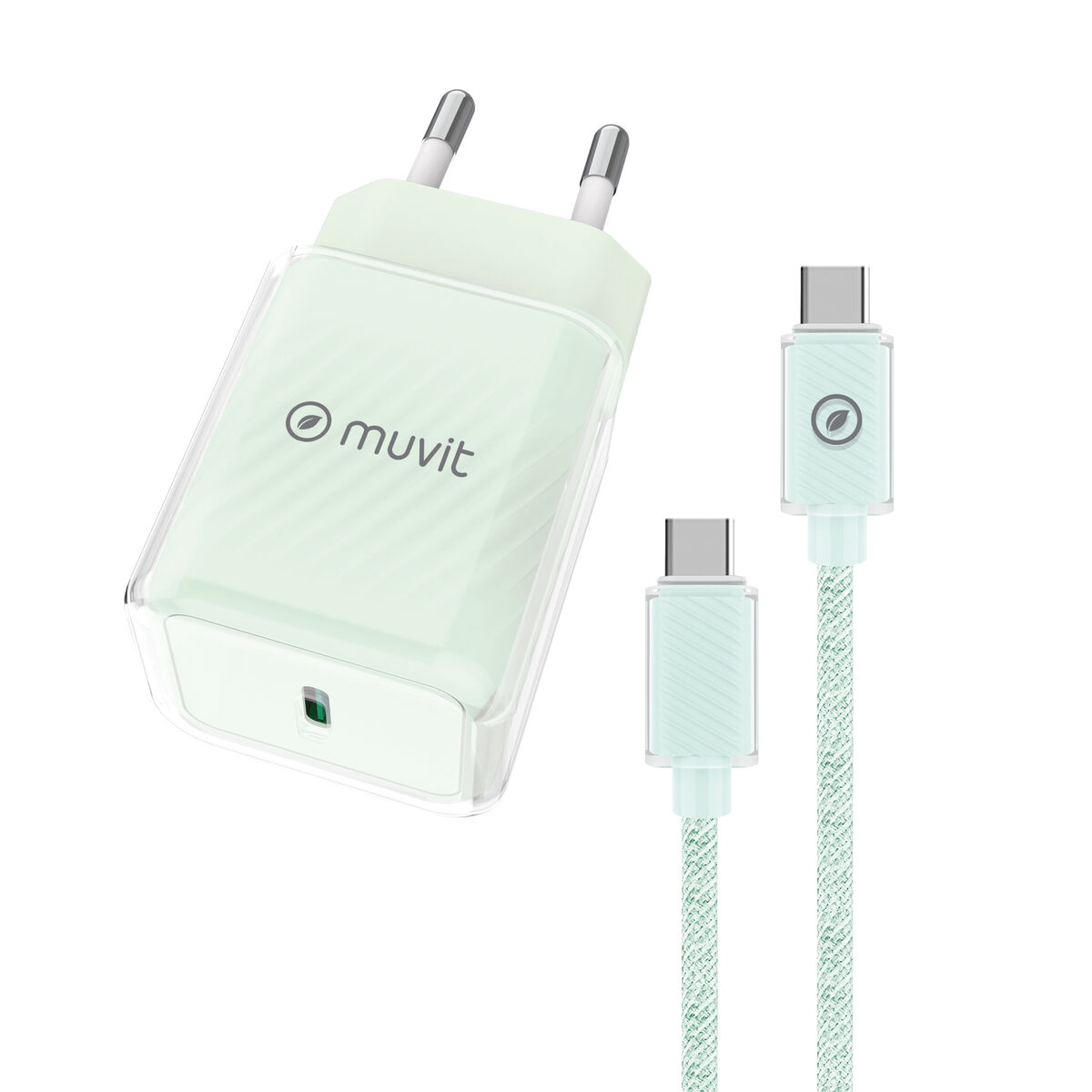 Väggladdare + USB-C kabel Muvit for Change  Glass GaN Grön