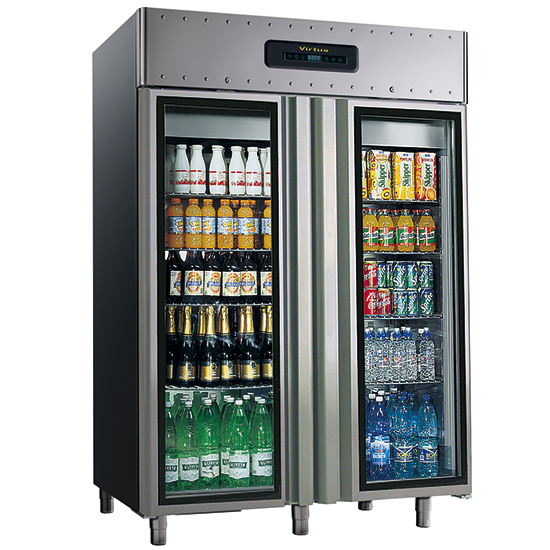 Kylskåp 1400 liter av rostfritt stål med glasdörrar, GN 2/1, -2 ° / + 8 ° C