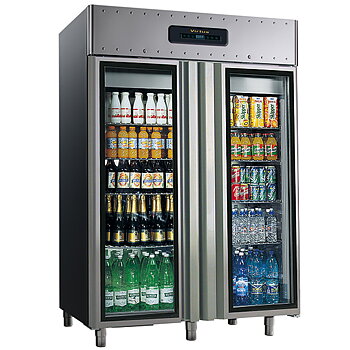 Kylskåp 1400 liter av rostfritt stål med glasdörrar, GN 2/1, -2 ° / + 8 ° C