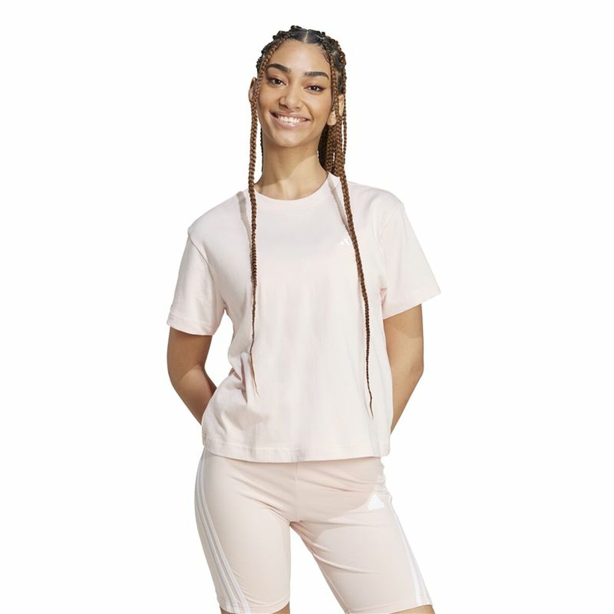 T-shirt med kortärm Dam Adidas Essentials Small Logo Beige Rosa - 2