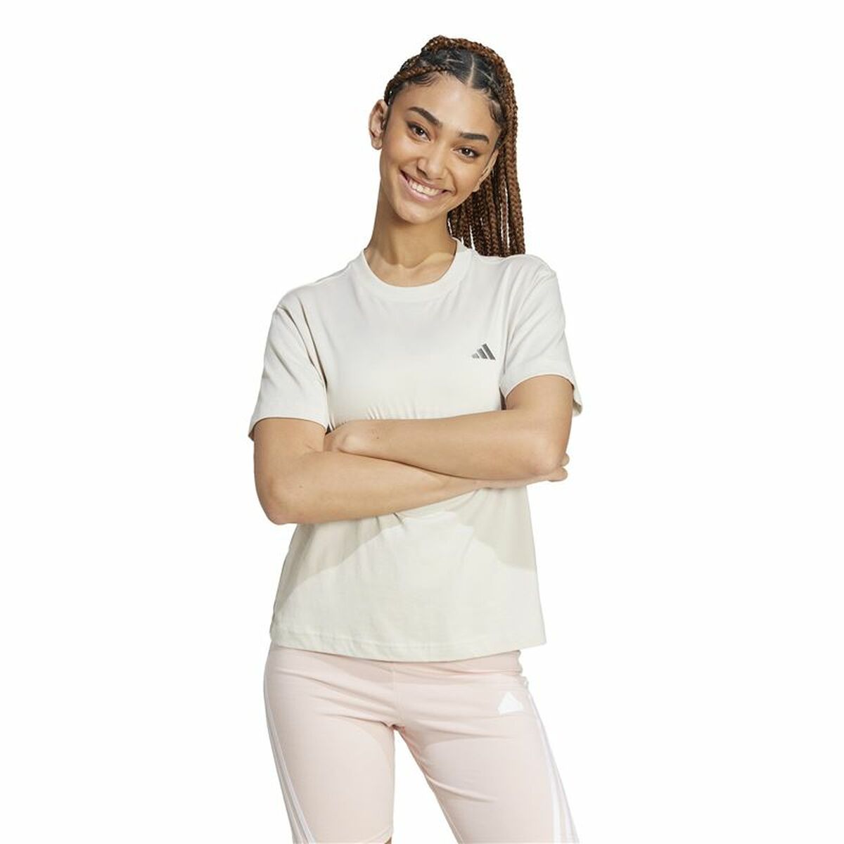 T-shirt med kortärm Dam Adidas Essentials Small Logo Vit Beige - 2