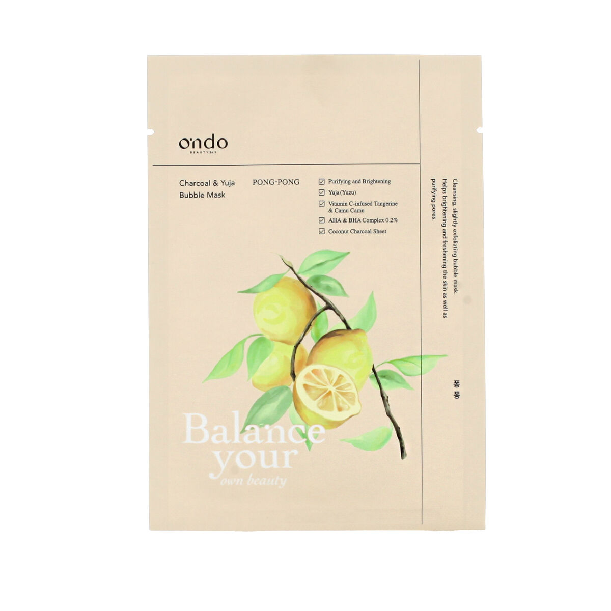 Exfolierande ansiktsmask Ondo Beauty 36.5 CHARCOAL & YUJA 25 ml