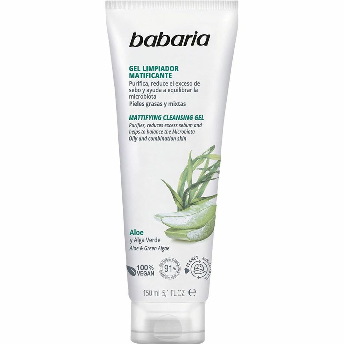 Rengörande ansiktsgel Babaria Aloe Vera 150 ml Matt ytbehandling