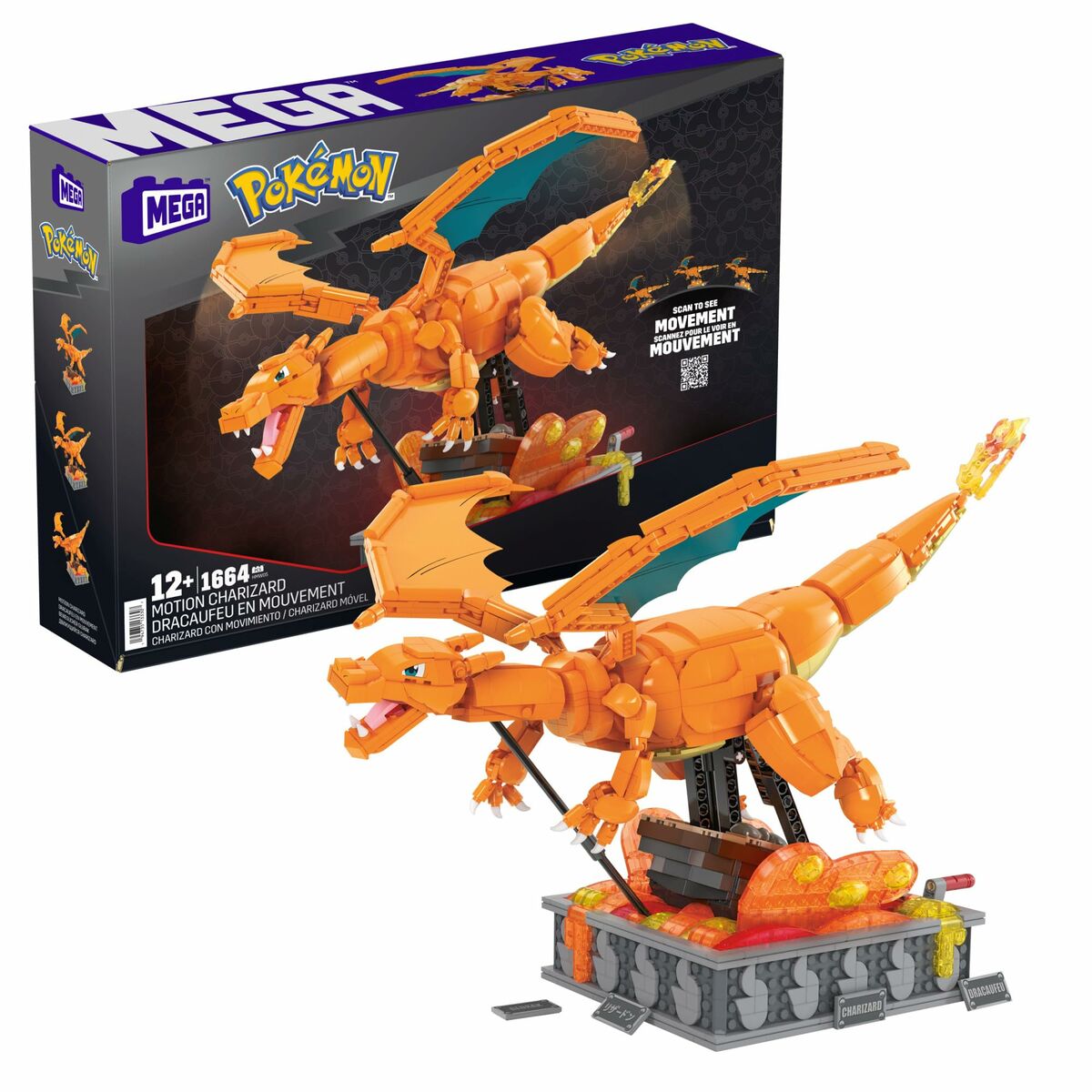 Konstruktionssats Pokémon Mega Construx -  Motion Charizard 1664 Delar