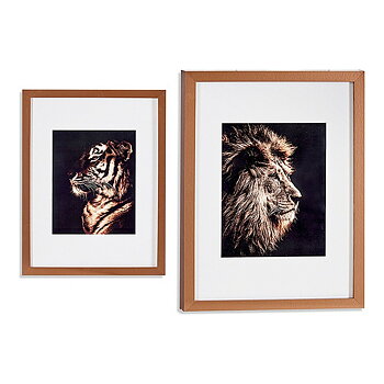Tavla Gift Decor Brons Glas spånskiva Tiger Lejonet 33 x 3 x 43 cm 33 x 43 x 3 cm