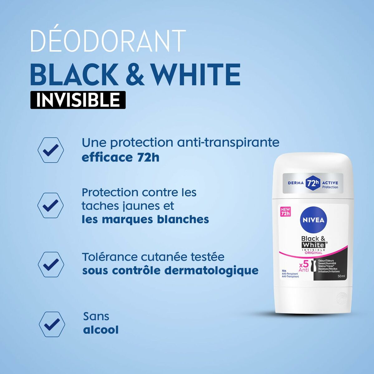 Deodorantstick Nivea INVISIBLE BLACK & WHITE 50 ml - 3