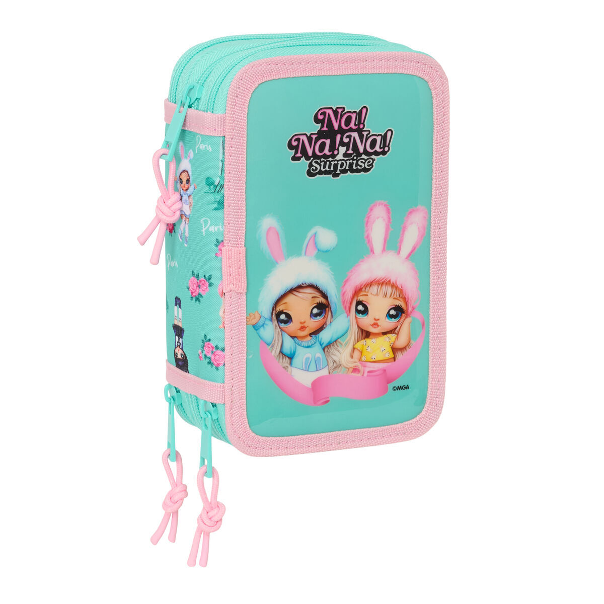 Trippel pennfodral Na!Na!Na! Surprise Bunny Rosa Turkos 12,5 x 19,5 x 5,5 cm 37 Delar