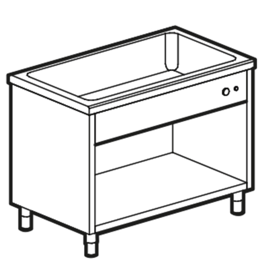 Vattenbad infälld i Öppet skåp, l 1200 mm, 3x GN 1/1