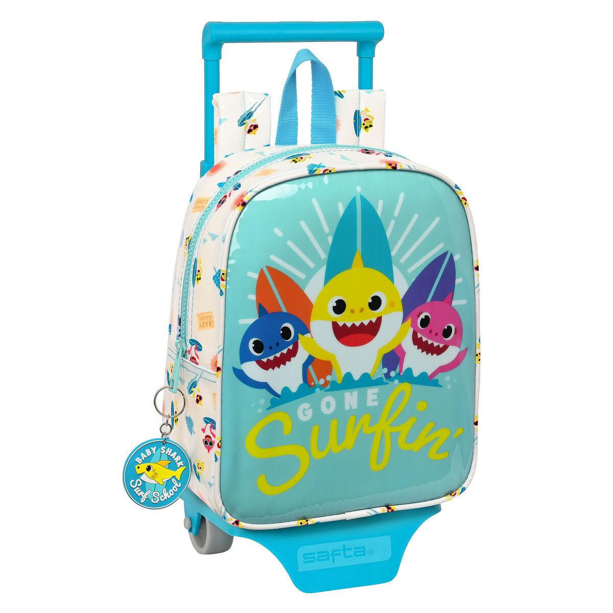 Skolväska med hjul Baby Shark Surfing Blå Vit 22 x 27 x 10 cm