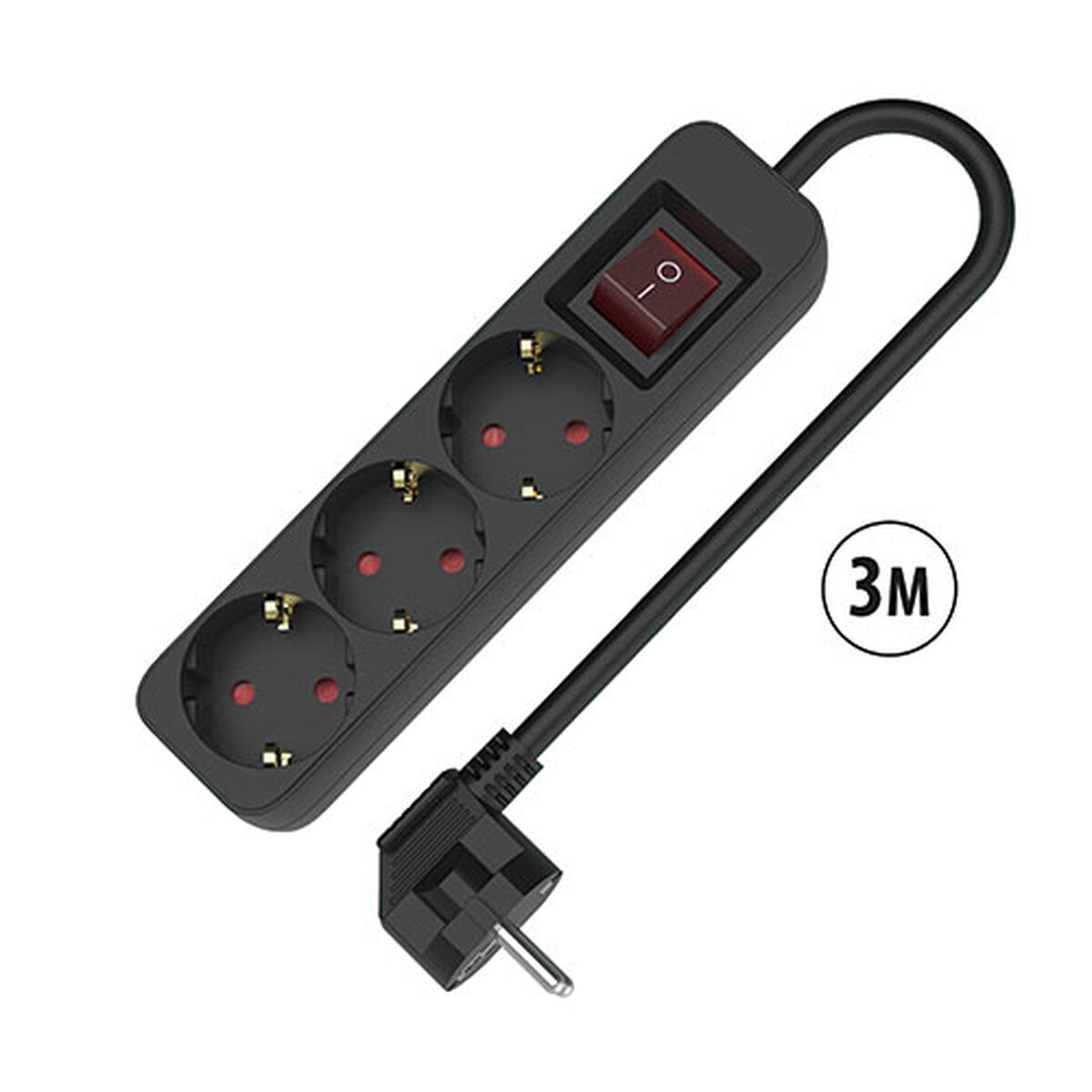 Ellist 3 Tomas-uttag med brytare TM Electron TMUAD533SBK Svart 3680 W 250 V (3 m)