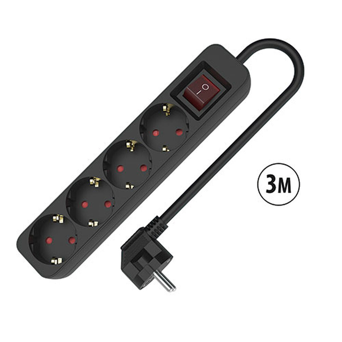 Ellist 4 Tomas-uttag med brytare TM Electron TMUAD534SBK Svart 3680 W (3 m)