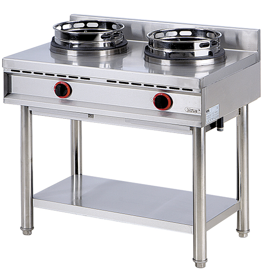 Gas wok spis med hylla, 2 brännare