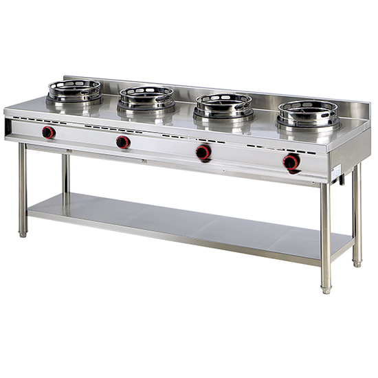 Gas wok spis med hylla, 4 brännare