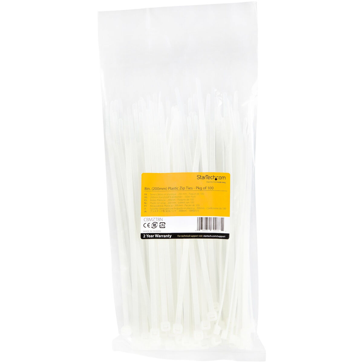 Nylonkabelband Startech CBMZT8N Vit (100 antal)