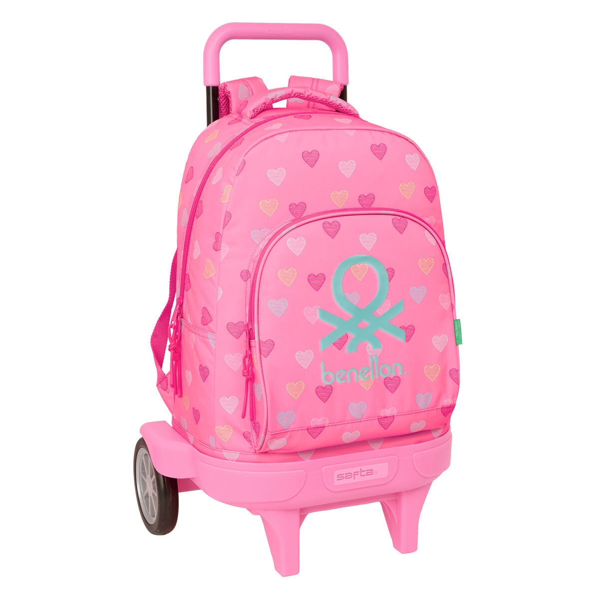 Skolväska med hjul Benetton Heart Rosa 33 x 45 x 22 cm