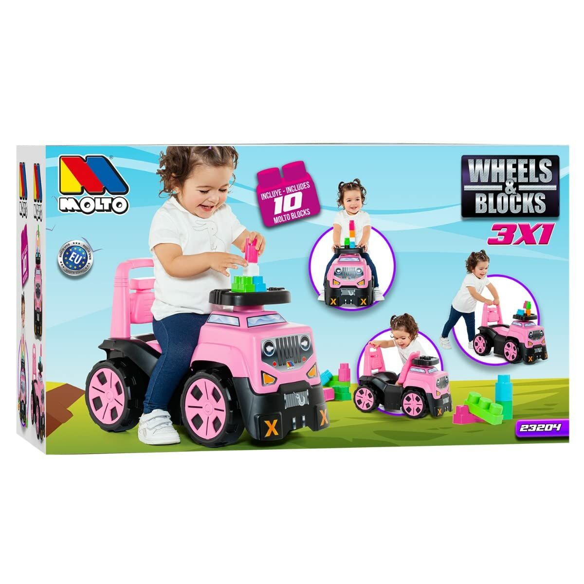 Trehjuling Moltó 3x1 Wheels & Blocks 10 Delar 89 cm Rosa - 3
