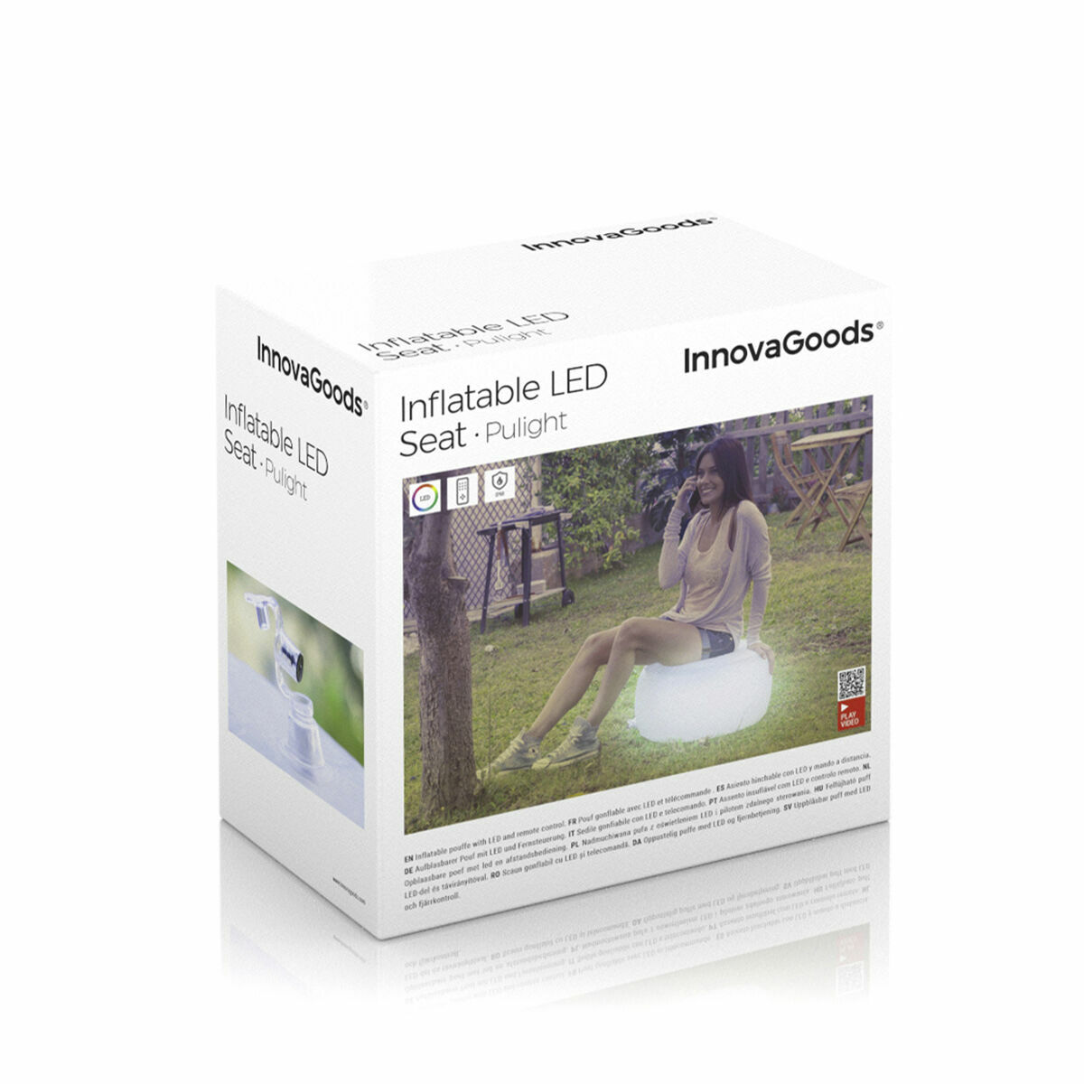 Uppblåsbar stol med flerfärgad LED och fjärrkontroll InnovaGoods Vit (Renoverade A)