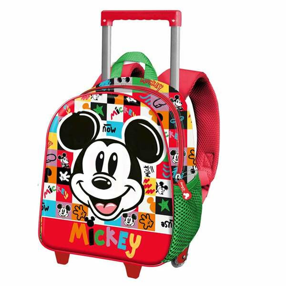 Skolväska med hjul Mickey Mouse Mood Röd Grön 26 x 13 x 34 cm