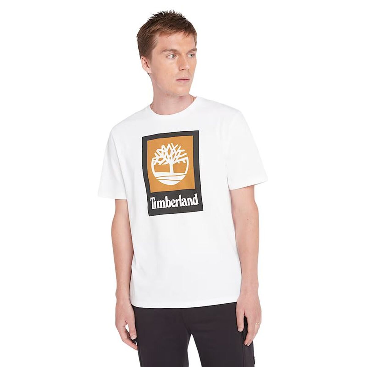 T-shirt med kortärm Herr Timberland Stack Logo Colored Vit