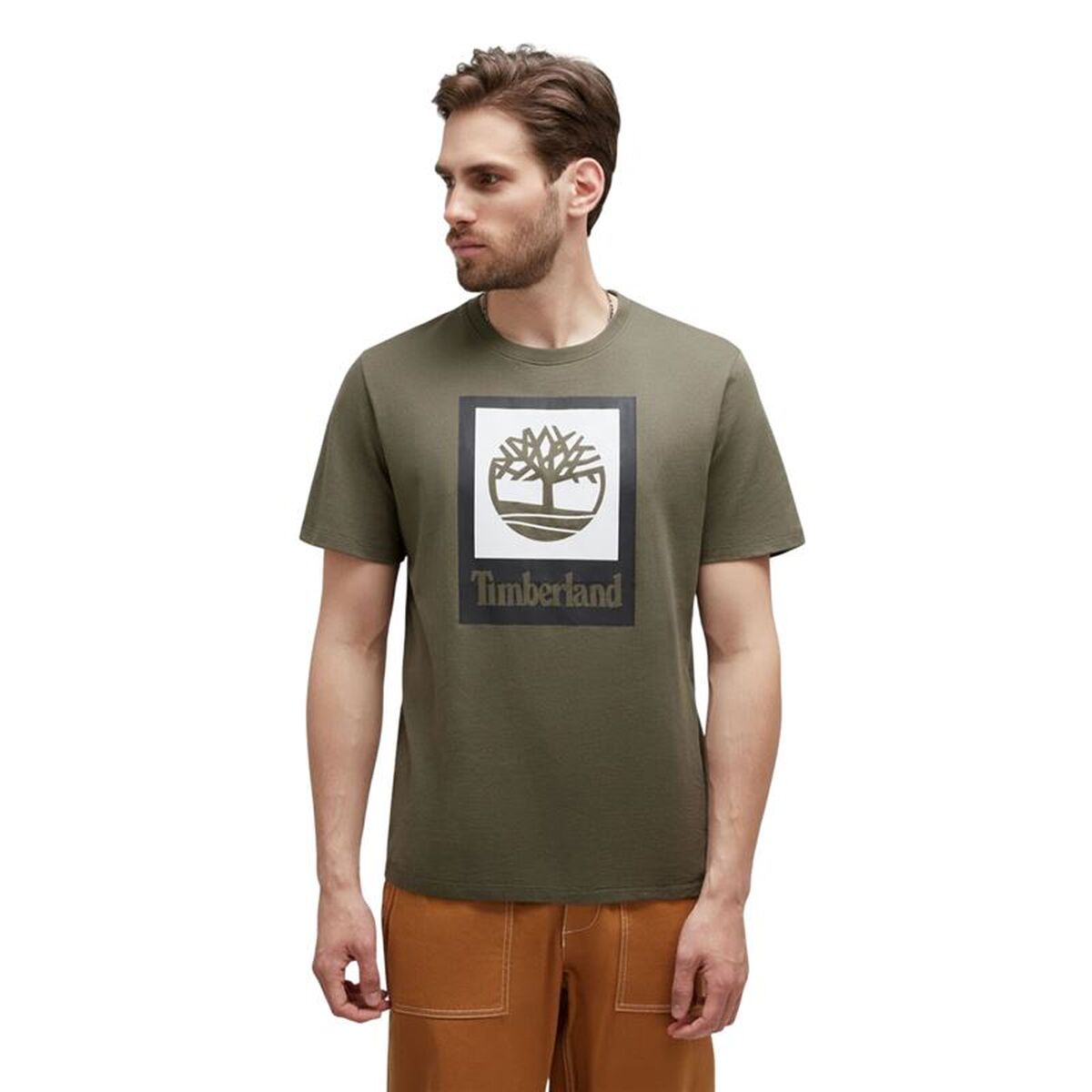 T-shirt med kortärm Herr Timberland Stack Logo Oliv