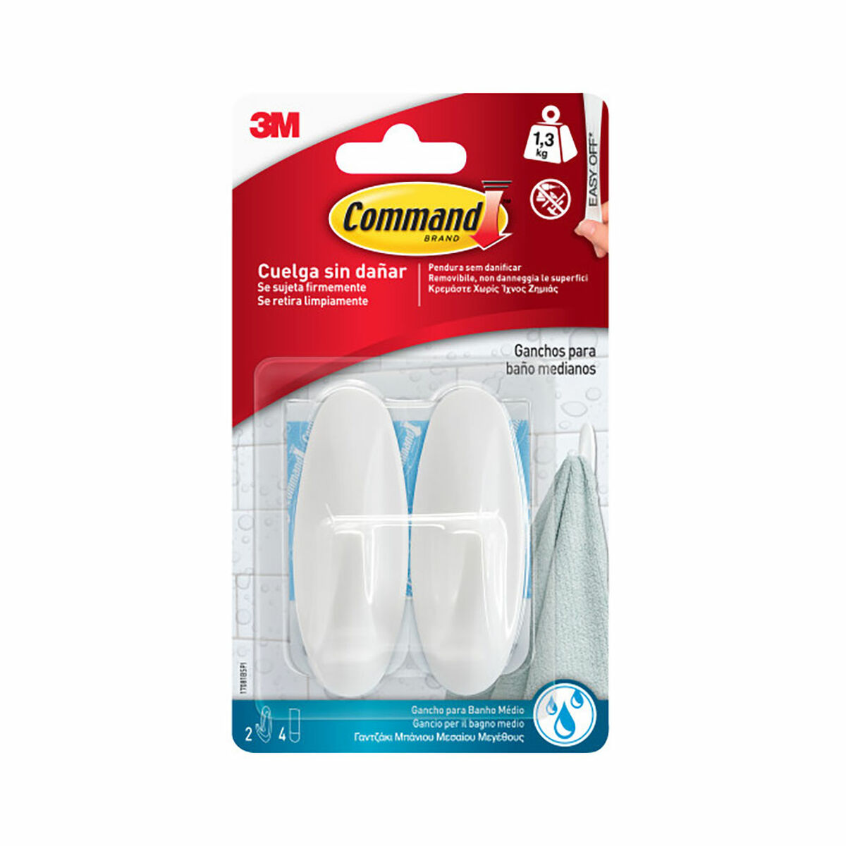 Upphängningskrok 3M 1,3 kg Vit Metall Plast (2 antal)