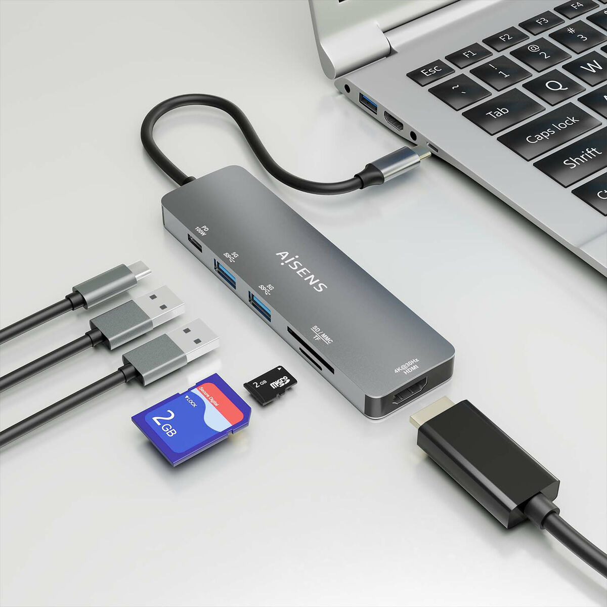 USB-HUB Aisens ASUC-6P016-GR Grå Multicolour