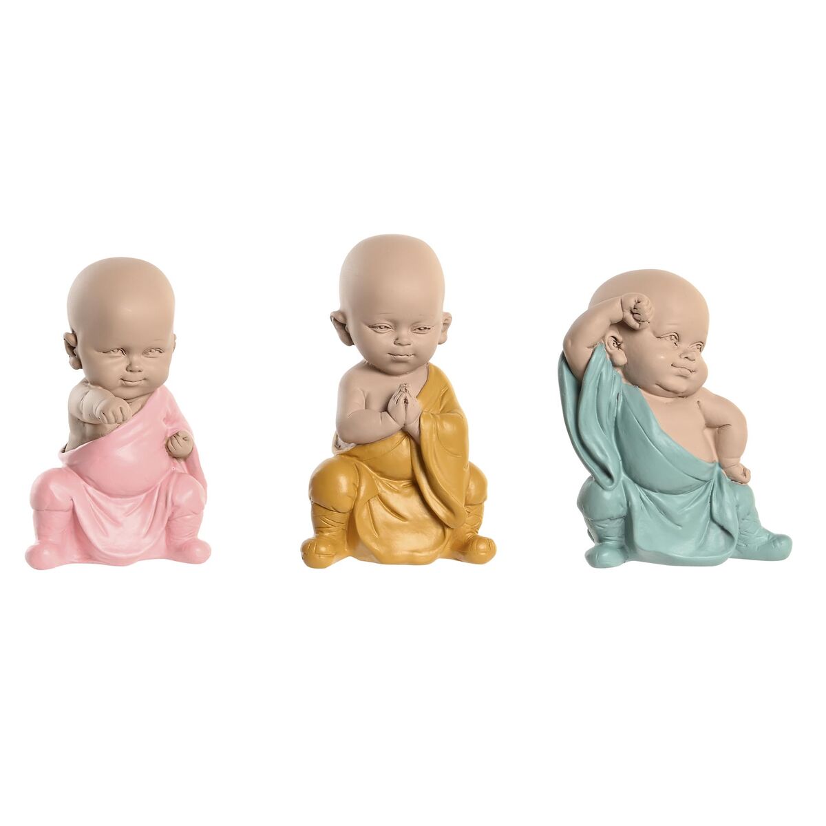 Prydnadsfigur DKD Home Decor Blå Rosa Gul Harts Munk (8 x 5,5 x 12,7 cm) (3 antal)