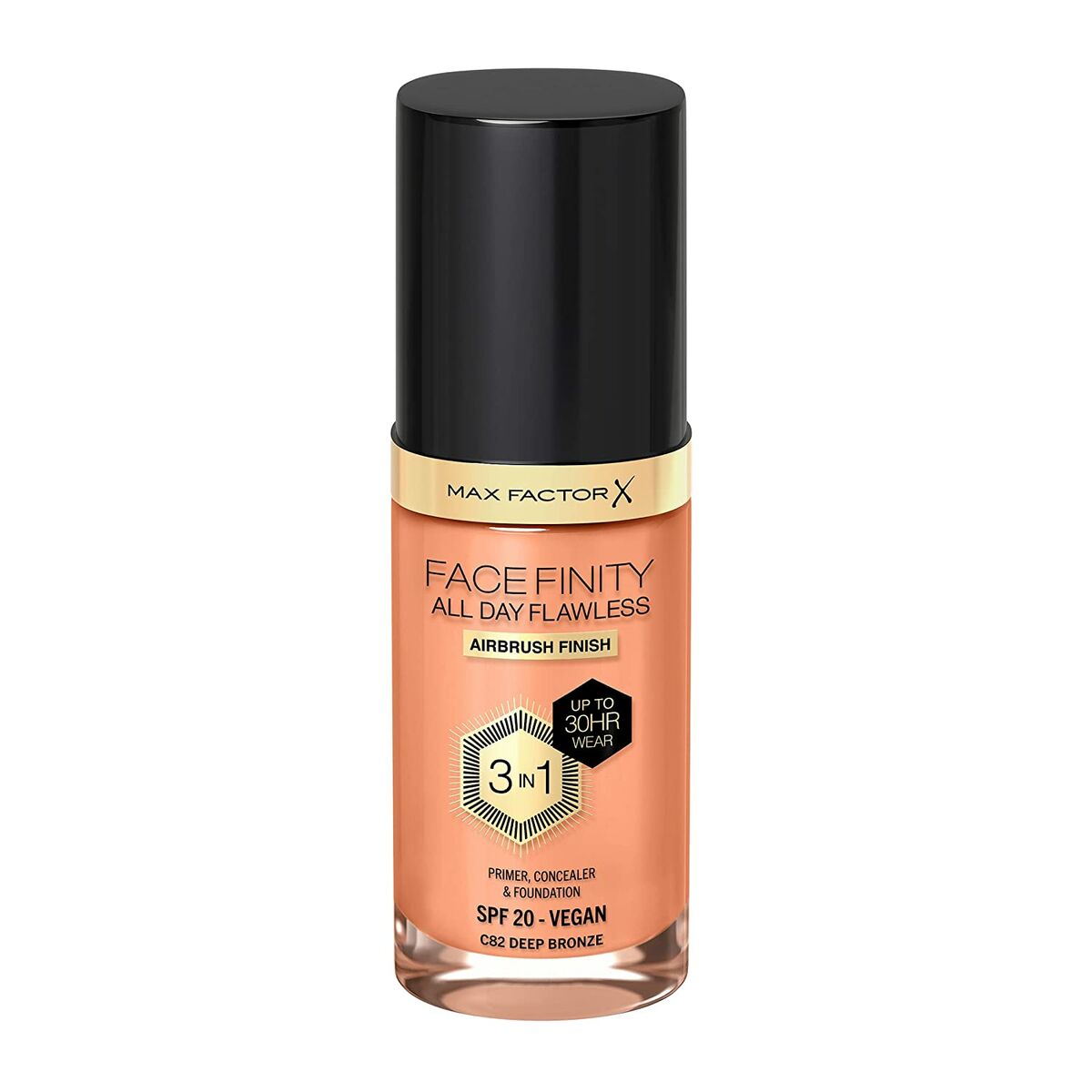 Flytande makeupbas Max Factor Facefinity All Day Flawless 3 i 1 Nº 82 Deep bronze 30 ml