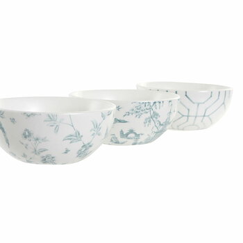 Tilltuggsset DKD Home Decor Vit Marinblå Porslin Akaciaträ Plast Orientalisk 4 Delar 30 x 9,5 x 1,3 cm