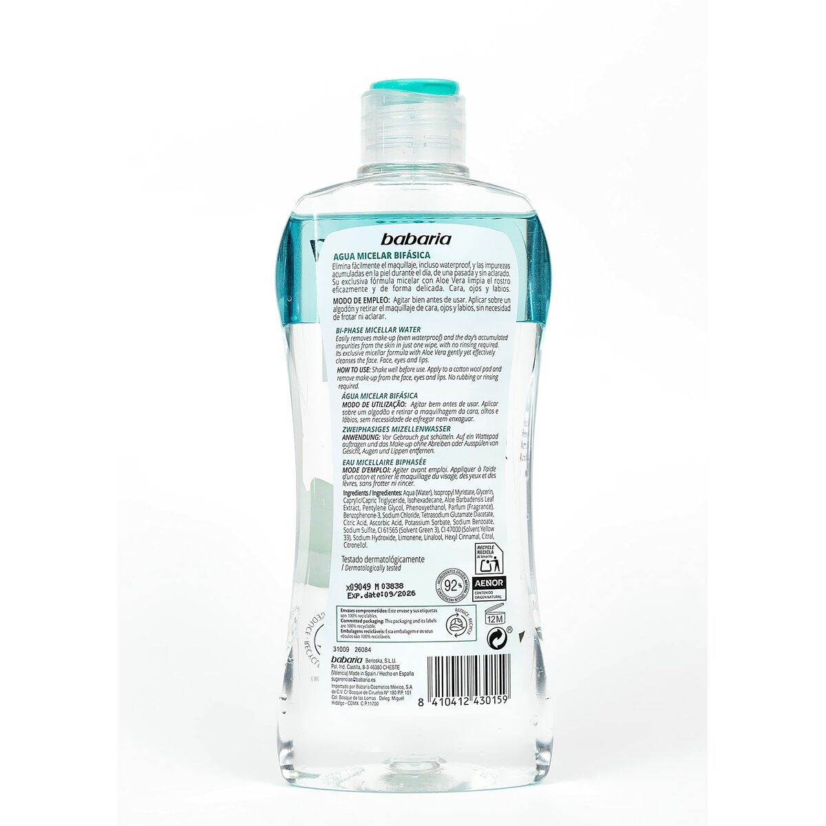 Tvåfasig ansiktsrengöring Babaria Desmaquillador Bifasico 400 ml Aloe Vera Micellärt vatten - 2