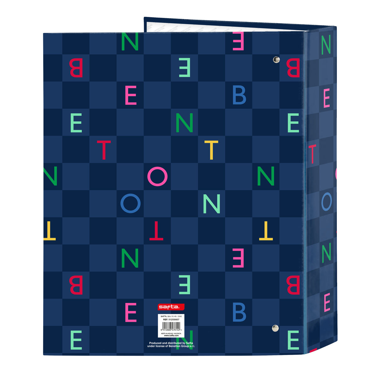 Ringpärm Benetton Damero Marinblå A4 27 x 33 x 6 cm - 2