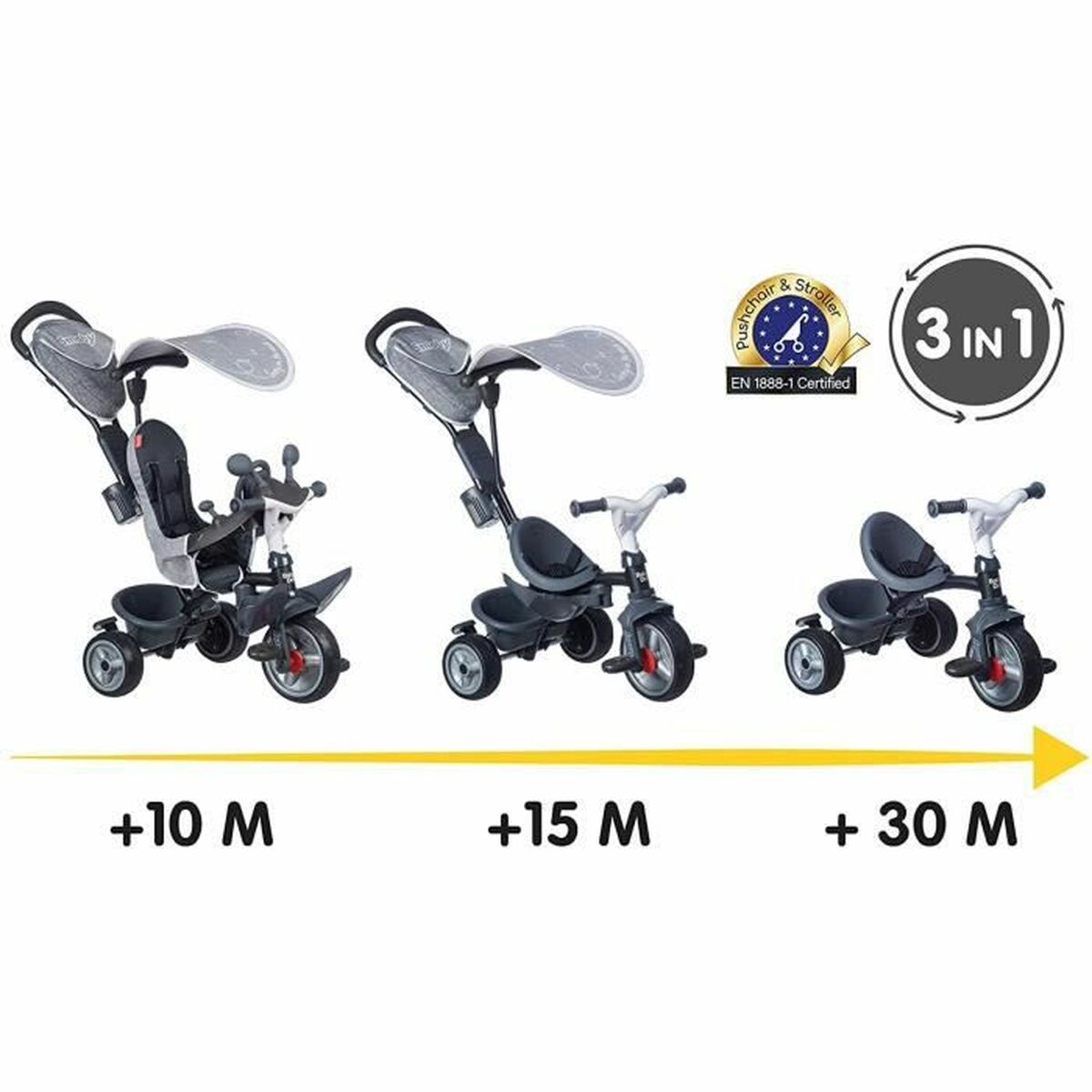 Trehjuling Smoby Baby Driver Plus Grå - 3