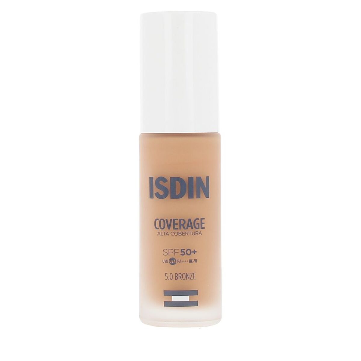Flytande makeupbas Isdin COVERAGE Nº 5.0 Bronze Spf 50 30 g