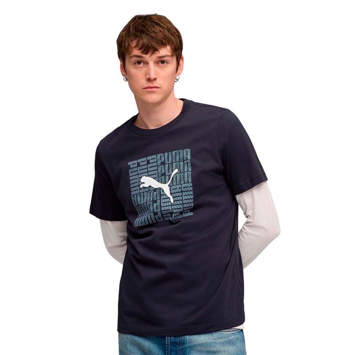 T-shirt med kortärm Herr Puma Graphic Box Marinblå