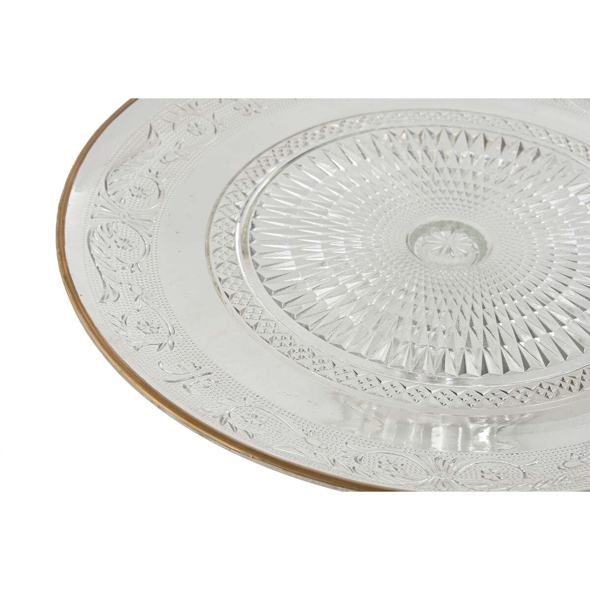 Platt skål Home ESPRIT Transparent Gyllene Glas 33 x 33 x 9,4 cm - 2
