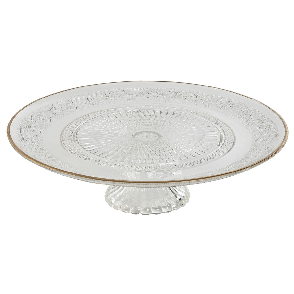 Platt skål Home ESPRIT Transparent Gyllene Glas 33 x 33 x 9,4 cm