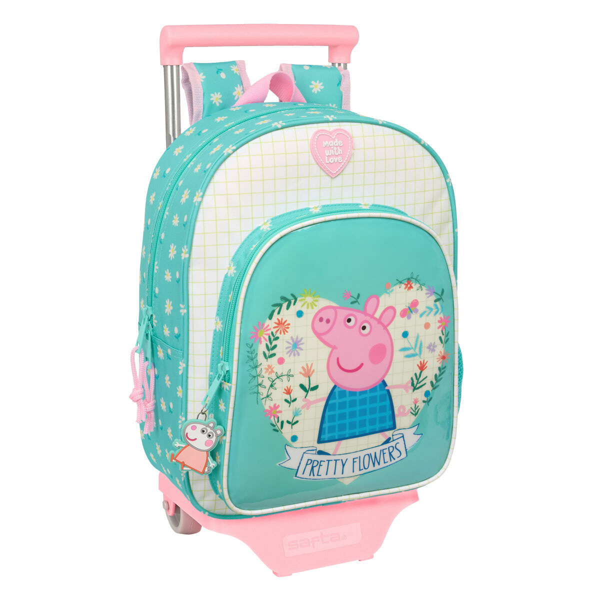 Skolväska med hjul Peppa Pig Pretty flowers Gul Mint 26 x 11 x 67 cm 26 x 34 x 11 cm
